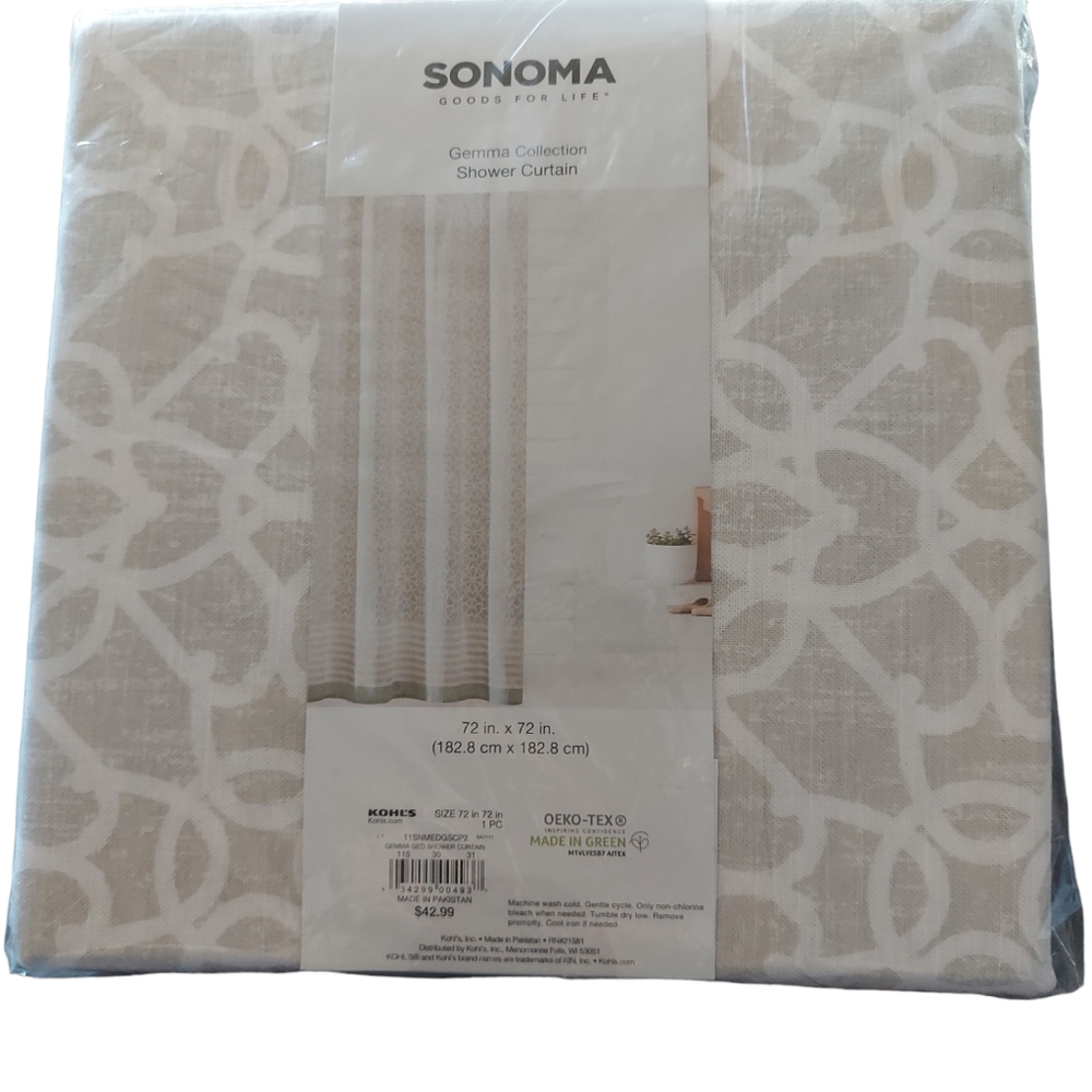 Sonoma Gemma Collection Fabric Shower Curtain NWT